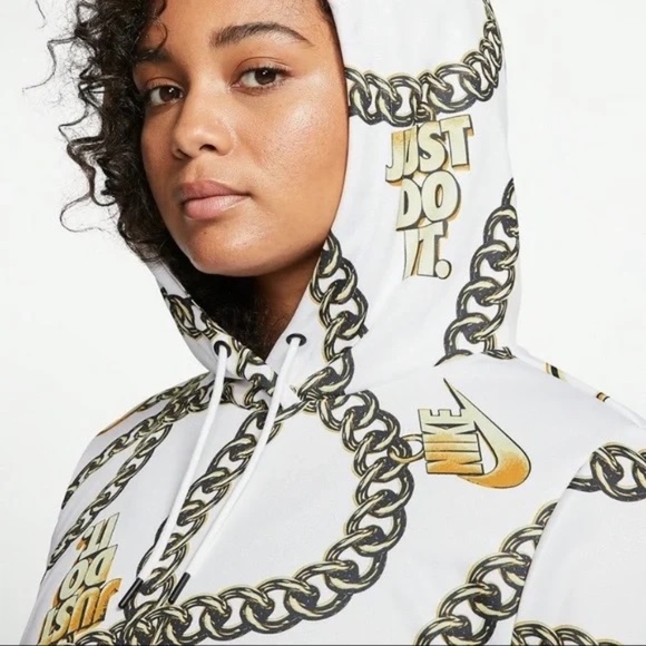 Nike White Icon Clash Cropped Oversized Chain Print Hoodie - Picture 3 of 6